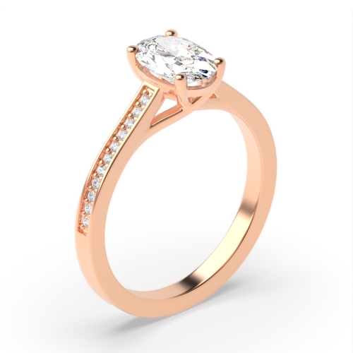 4 Prong Oval Rose Gold Crossover trellis shoulder set Engagement Rings
