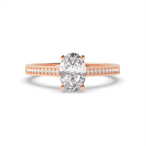 4 Prong Oval Rose Gold Crossover trellis shoulder set Engagement Rings