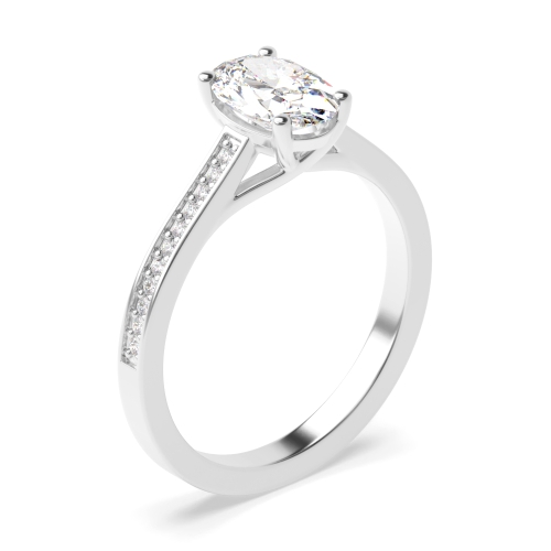 4 Prong Oval Silver Crossover trellis shoulder set Side Stone Engagement Rings