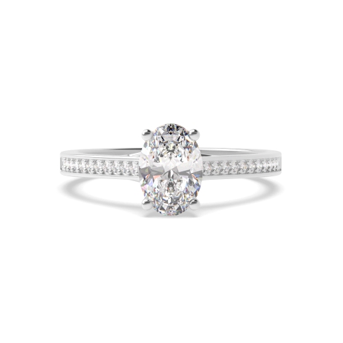 4 Prong Oval Silver Crossover trellis shoulder set Side Stone Engagement Rings