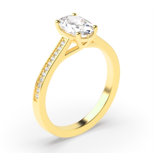 4 Prong Oval Yellow Gold Crossover trellis shoulder set Engagement Rings