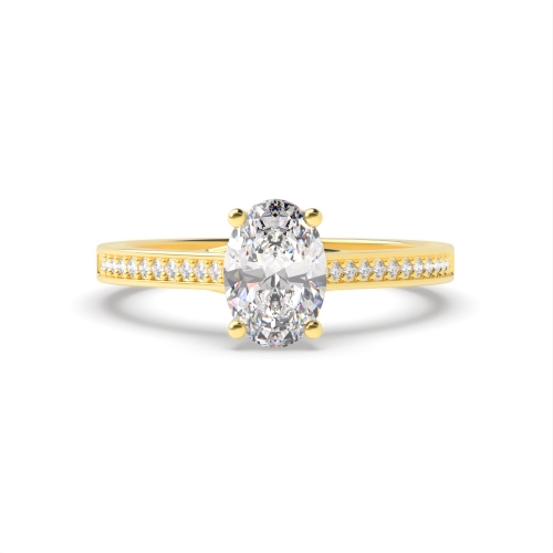 4 Prong Oval Yellow Gold Crossover trellis shoulder set Engagement Rings