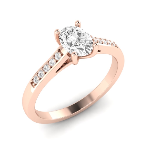 4 Prong Oval Rose Gold Side Stone Engagement Rings