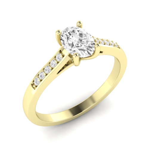 4 Prong Oval Yellow Gold Side Stone Engagement Rings