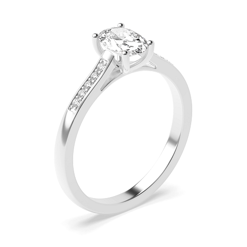 4 Prong Oval Silver Open shoulder Side Stone Engagement Rings