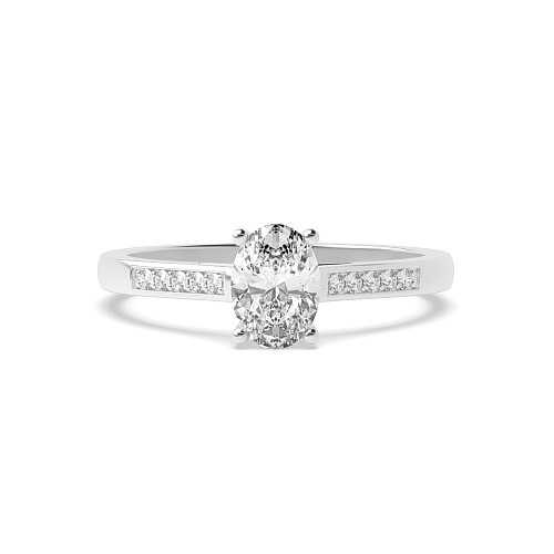 4 Prong Oval Silver Open shoulder Side Stone Engagement Rings