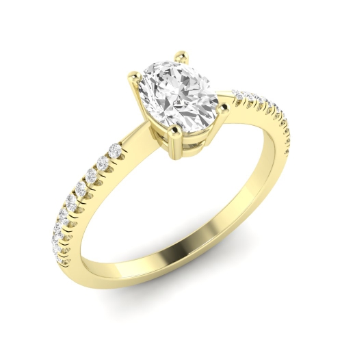 4 Prong Oval Yellow Gold Side Stone Engagement Rings