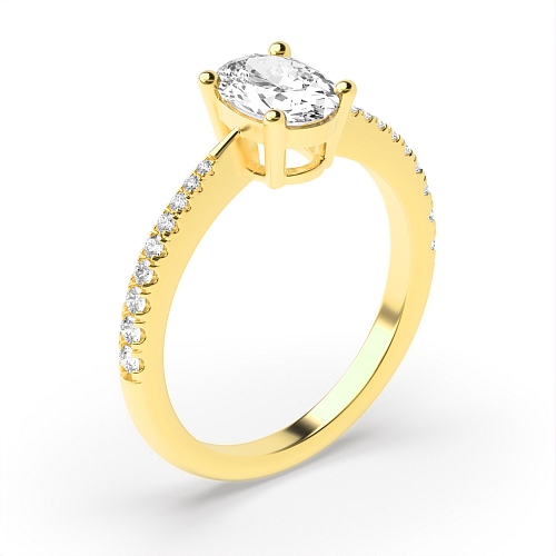 4 Prong Oval Yellow Gold Tape shoulder Engagement Rings