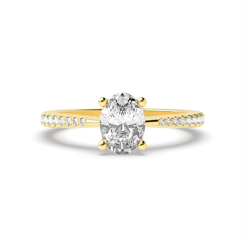 4 Prong Oval Yellow Gold Tape shoulder Engagement Rings