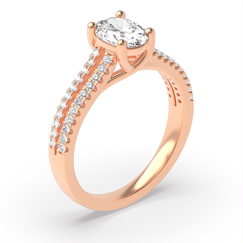 4 Prong Oval Rose Gold Center row shoulder Engagement Rings