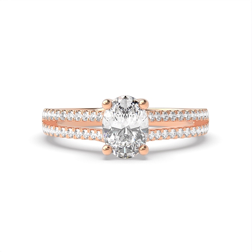 4 Prong Oval Rose Gold Center row shoulder Engagement Rings