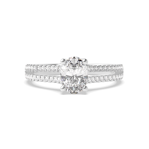 4 Prong Oval Center row shoulder Engagement Rings