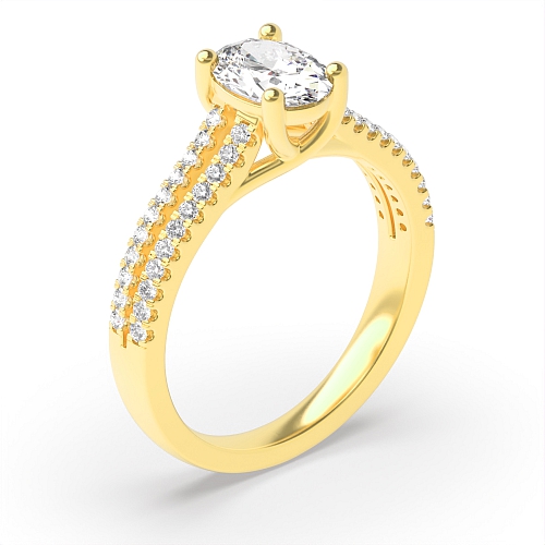 4 Prong Oval Yellow Gold Center row shoulder Engagement Rings