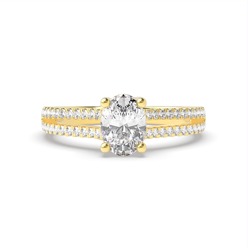 4 Prong Oval Yellow Gold Center row shoulder Engagement Rings