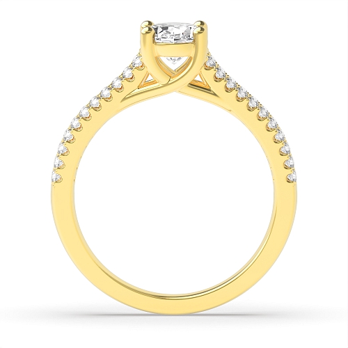 4 Prong Oval Yellow Gold Center row shoulder Engagement Rings