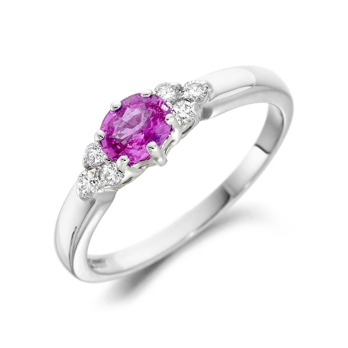 6X4mm Oval Pink Sapphire Seven Stone Diamond And Gemstone Ring