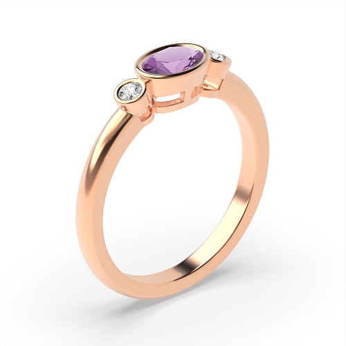 Bezel Setting Oval Rose Gold Feminine Lab Grown Diamond Engagement Rings