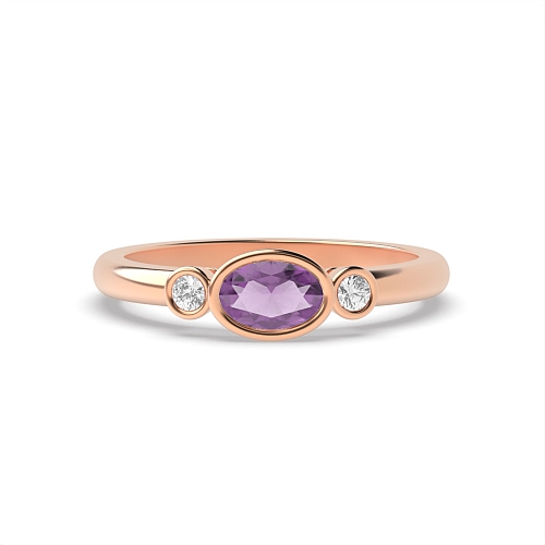 Bezel Setting Oval Rose Gold Feminine Lab Grown Diamond Engagement Rings