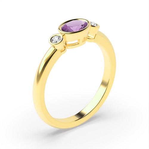 Bezel Setting Oval Yellow Gold Feminine Lab Grown Diamond Engagement Rings
