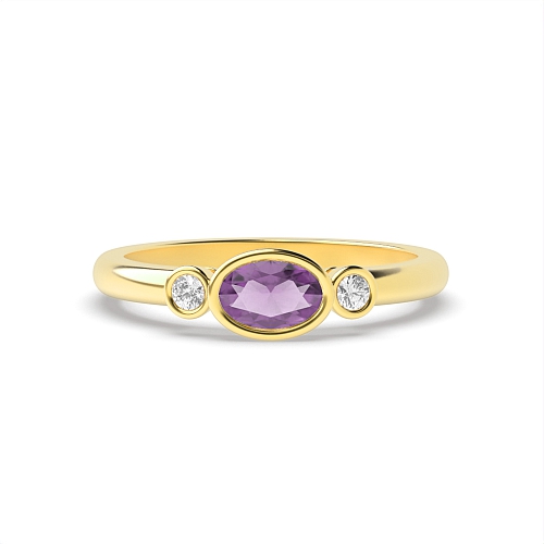 Bezel Setting Oval Yellow Gold Feminine Lab Grown Diamond Engagement Rings