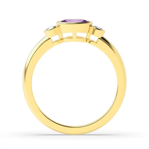 Bezel Setting Oval Yellow Gold Feminine Lab Grown Diamond Engagement Rings