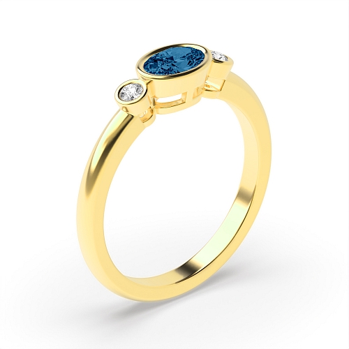 Bezel Setting Oval Yellow Gold Feminine Lab Grown Diamond Engagement Rings