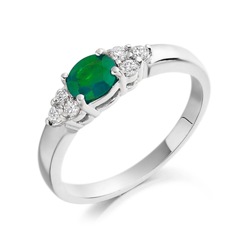 4 Prong Oval Platinum Emerald Gemstone Diamond Rings