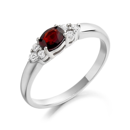 4 Prong Oval Garnet Gemstone Diamond Ring