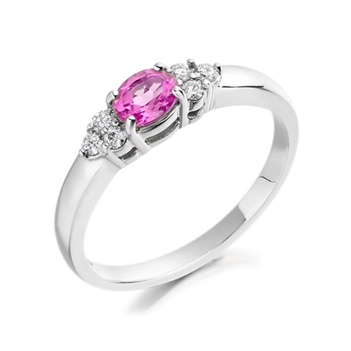 4 Prong Oval Platinum Pink Sapphire Gemstone Diamond Rings