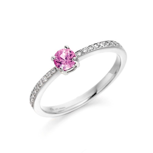 Pave Setting Round Pink Sapphire Gemstone Diamond Rings