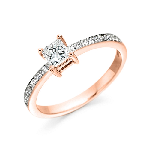 4 Prong Princess Rose Gold Perennial Engagement Rings
