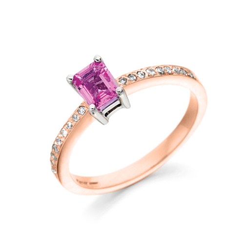 Pave Setting Emerald Rose Gold Admire Lab Grown Diamond Engagement Rings
