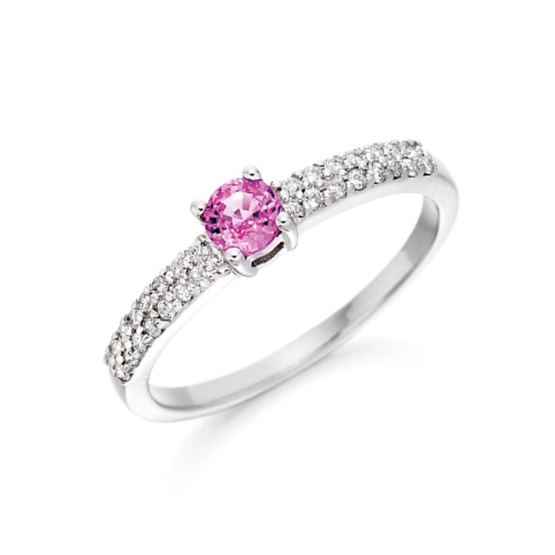 4 Prong Round Pink Sapphire Gemstone Diamond Rings