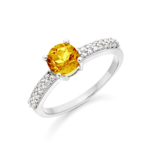 4 Prong Round Citrine Gemstone Diamond Ring