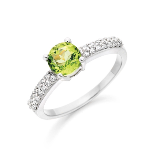 4 Prong Round Radiate Peridot Gemstone Engagement Rings