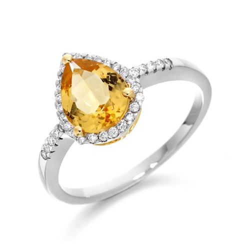 7X5mm Pear Citrine Stones On Shoulder Diamond And Gemstone Engagement Ring