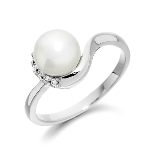 4 Prong Round Pearl Gemstone Engagement Rings
