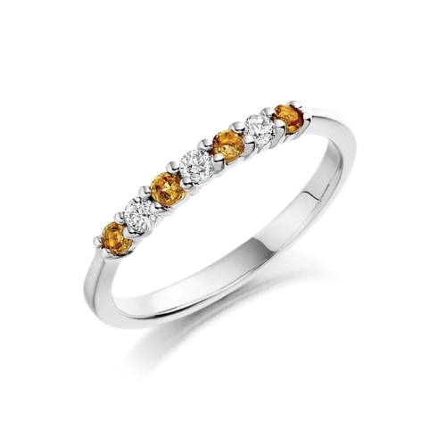 4 Prong Round Citrine Gemstone Diamond Ring