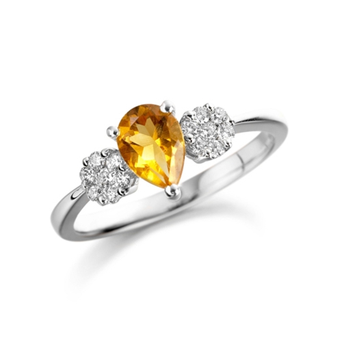 4 Prong Pear Citrine Gemstone Diamond Rings