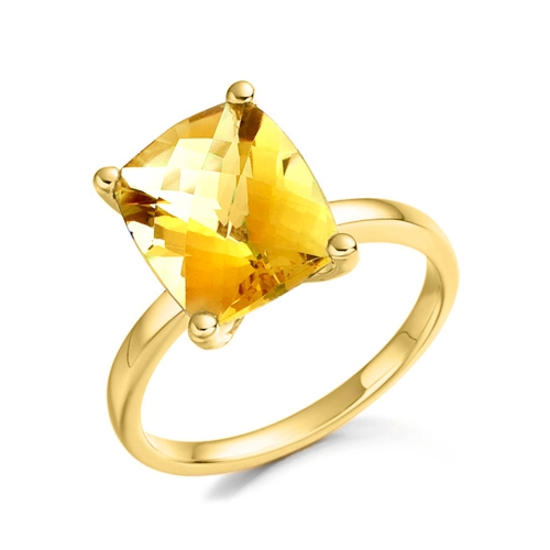 4 Prong Cushion Yellow Gold Crown Lab Grown Diamond Engagement Rings