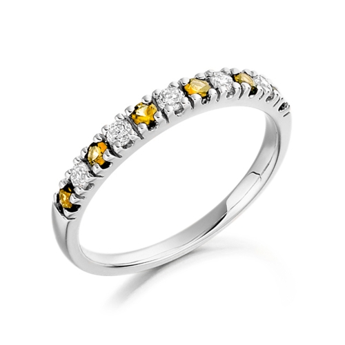 4 Prong Round Citrine Gemstone Diamond Ring