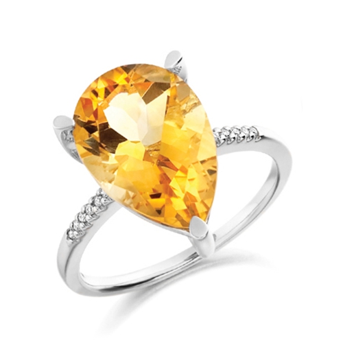 Prong Pear Citrine Gemstone Diamond Ring