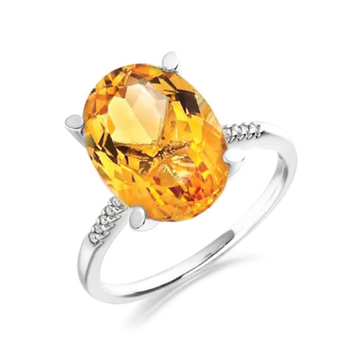 4 Prong Oval Citrine Gemstone Diamond Ring