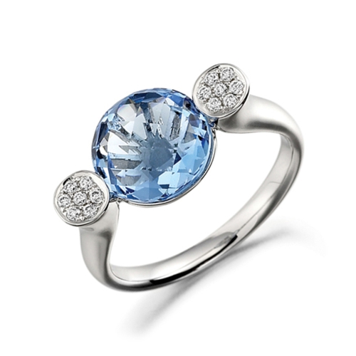 three stone oval shape aquamarine gemstone and side stone ring