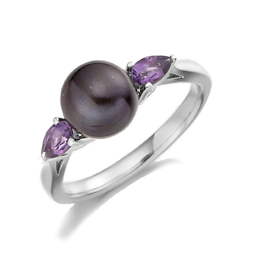 Pear Pearl Three Stone Diamond And Gemstone Engagement Ring