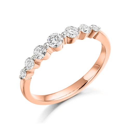 Pave Setting Round Rose Gold Seven stone Eternity Engagement Rings