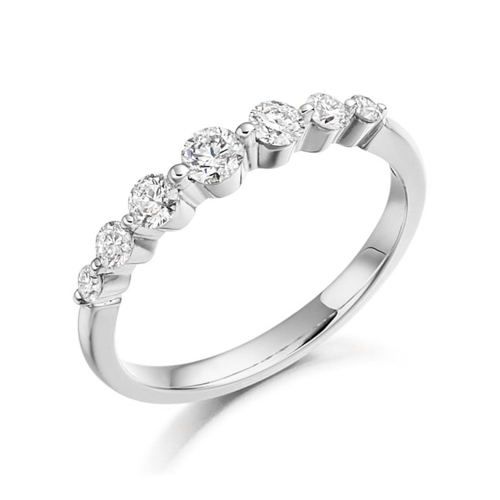 Pave Setting Round Seven stone Naturally Mined Diamond Eternity Engagement Rings