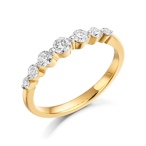 Pave Setting Round Yellow Gold Seven stone Eternity Engagement Rings