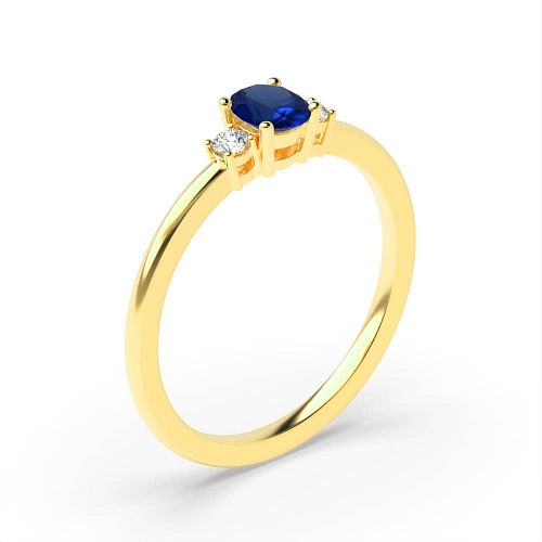 4 Prong Oval Yellow Gold Whisper Naturally Mined Diamond Gemstone Engagement Rings