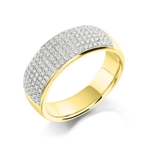 Pave Setting Round Yellow Gold Infinity radiance Eternity Engagement Rings